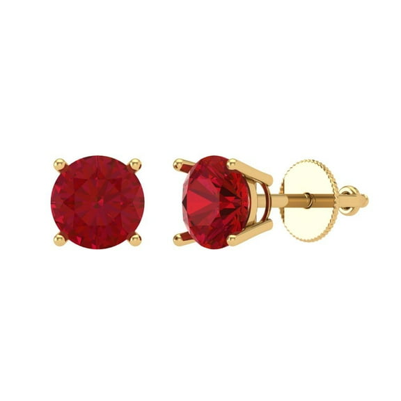 Clara Pucci 1 ct Brilliant Round Cut Solitaire Studs VVS1 Genuine Conflict free Red Ruby Solid 18K Yellow Gold Designer Everyday Earrings Screw back