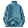 thumbnail image 3 of successthop Mens Turtleneck Sweater Cable Knit Long Sleeve Clothes Chunky Fall Winter Pullover Knitwear Solid Top Blue, 3 of 5