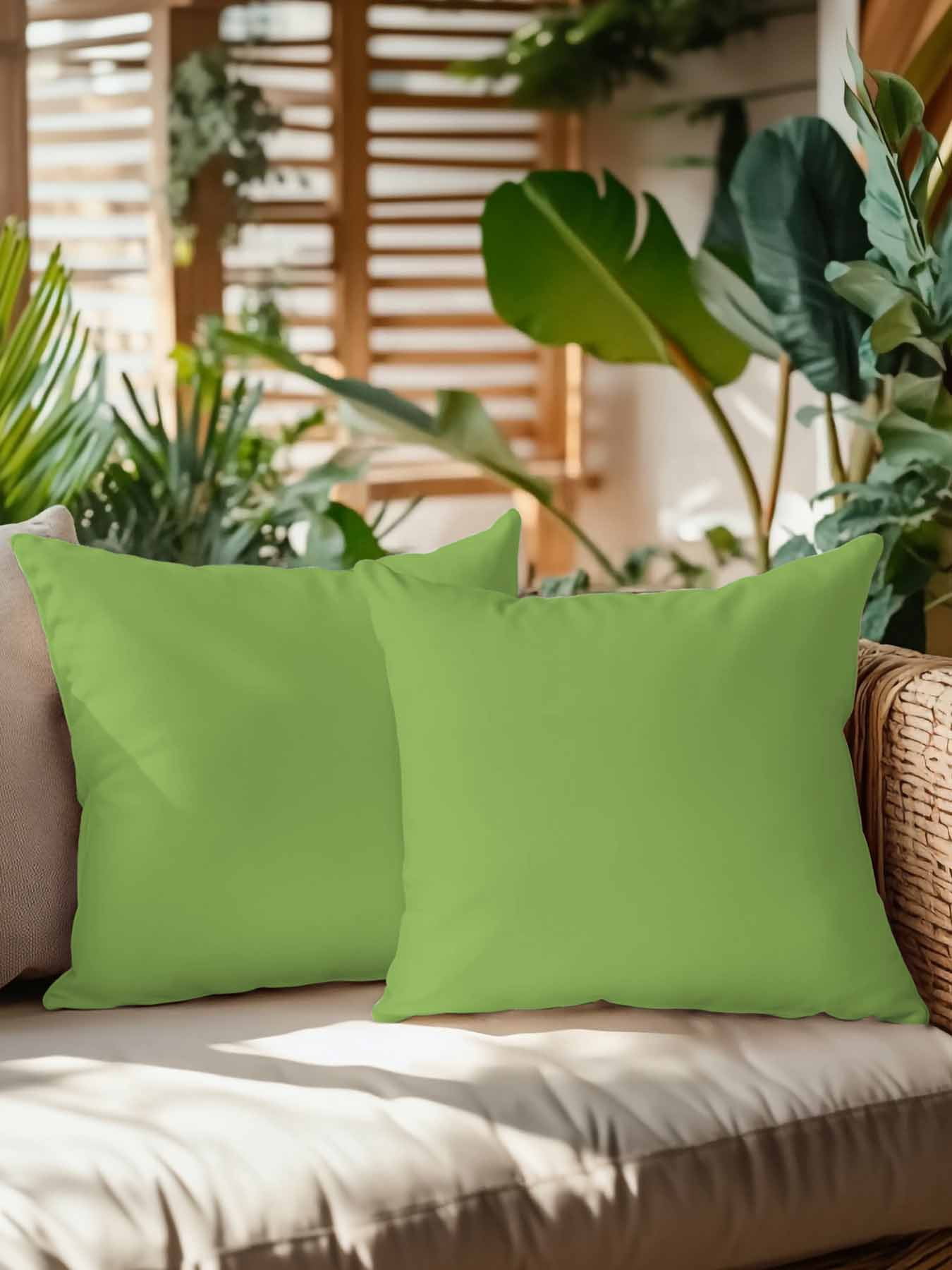 Waterproof Outdoor Throw Pillows with Inserts 18"x18" Set of 2, Green Soft Decorative Pillowcases for Couch Bedroom, Solid Color Simple Abstract Fashion Light Color Pillow Covers for Sofa Living Room