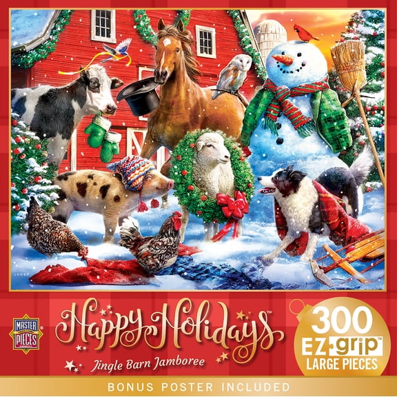 MasterPieces 300 Piece EZ Grip Christmas Jigsaw Puzzle - Jingle Barn Jamboree