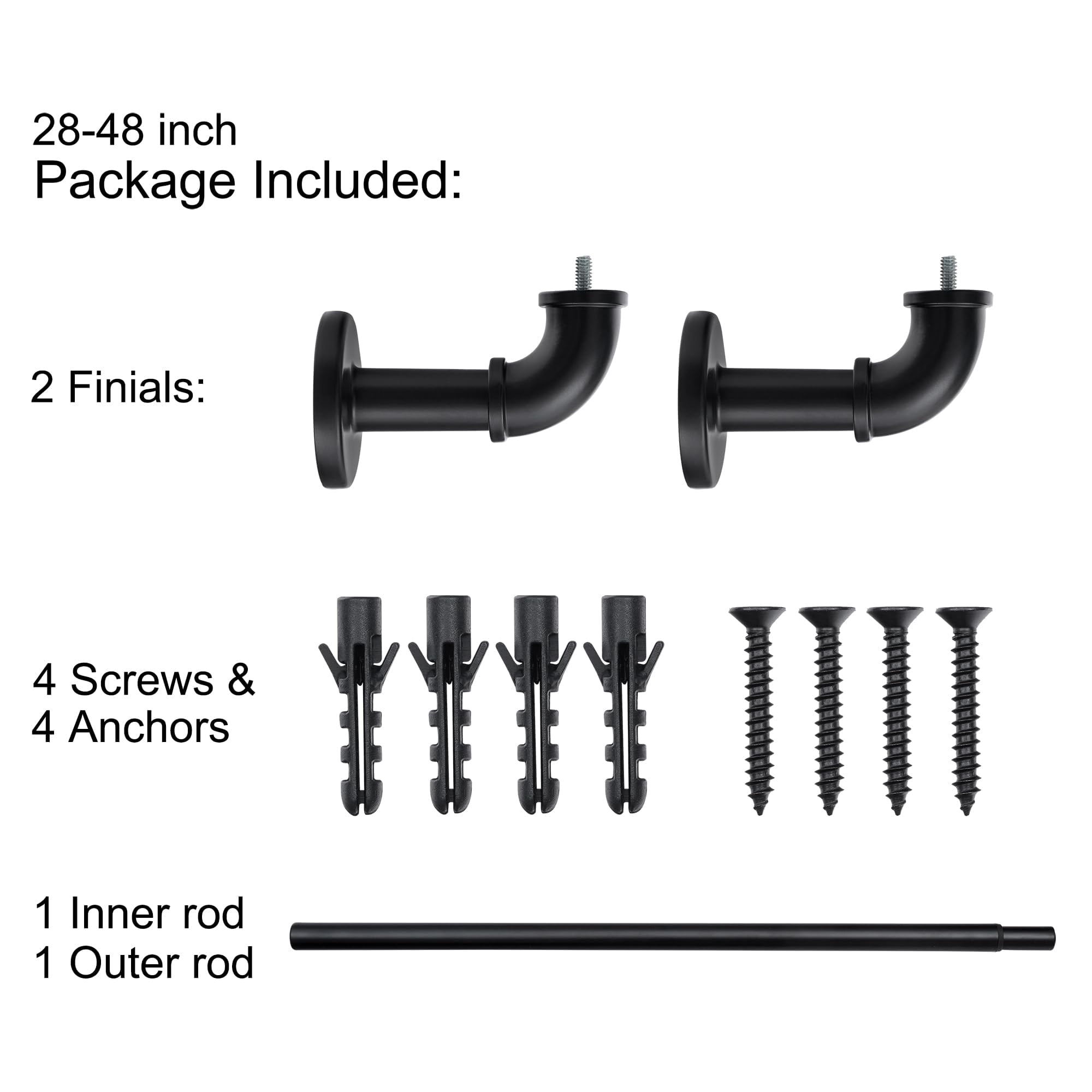UTOPIA ALLEY Wall Mounted 1 inch Industrial Curtain Rods for Windows 28" to 48", Blackout Curtain Rod, Wrap Around Heavy Duty Curtain Rods, Indoor and Outdoor, Rustic Style, Matte Black