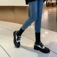 thumbnail image 4 of Bottines pour Femmes Plateforme Épaisse Rétro Britannique Mode Lacets Chaussures en Cuir Brillant Talon Haut, 4 of 6