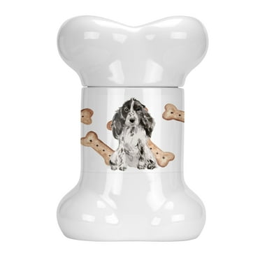 Black Parti Cocker Spaniel Bone Shaped Treat Jar