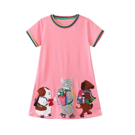 

Kids Girls Dress Cartoon Printed Short Sleeve Trendy Casual Toddler Baby Sundress Gifts To Child