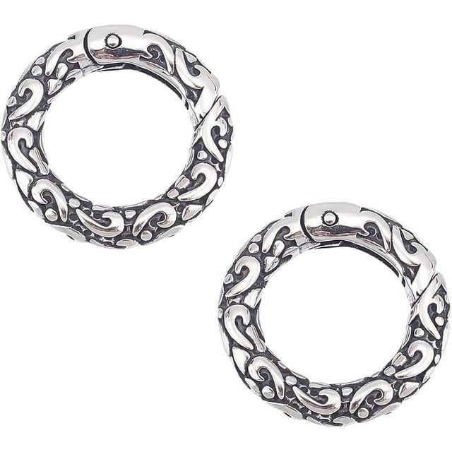 2 piezas de anillos de resorte de estilo tibetano, cierres a presión texturizados de acero inoxidable, clips de anillo en O de calibre 6, ganchos a presión, cierres de hebilla de llavero de resorte