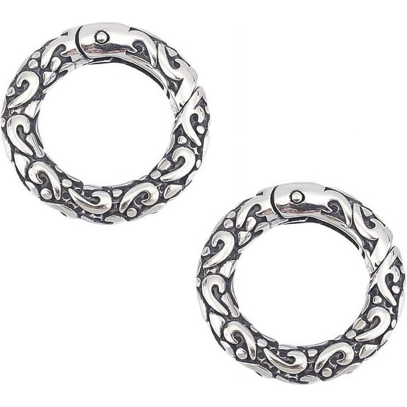 2Pcs Tibetan Style Spring Gate Rings Stainless Steel Textured Snap Clasps 6 Gauge O Ring Clips Snap Hooks Spring Keyring Buckle Clasps for Bag Purse Shoulder Strap Key Chains Real 18K Gold Plated