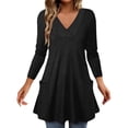thumbnail image 2 of YHAJDS Womens Fall Sweatshirt Casual V Neck Double Pocket Solid Tunic Pullover, 2 of 9