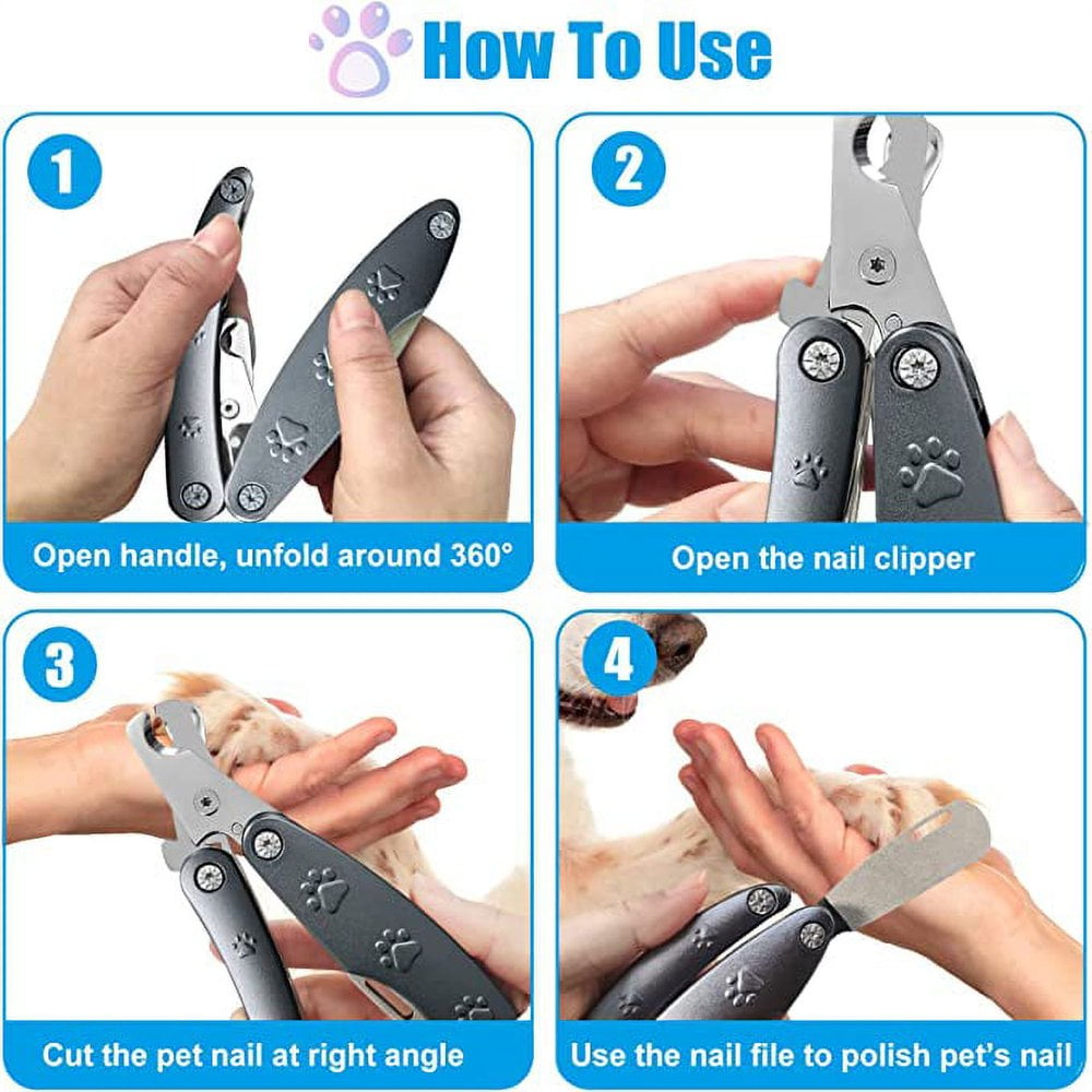 Dog Nail Trimmers for Anxiety Sensitive Dogs Quiet Sharpest Smoothest Fold multifunctional Dog Nail Clippers Heavy Duty Metal Dog Nail Trimmer for
