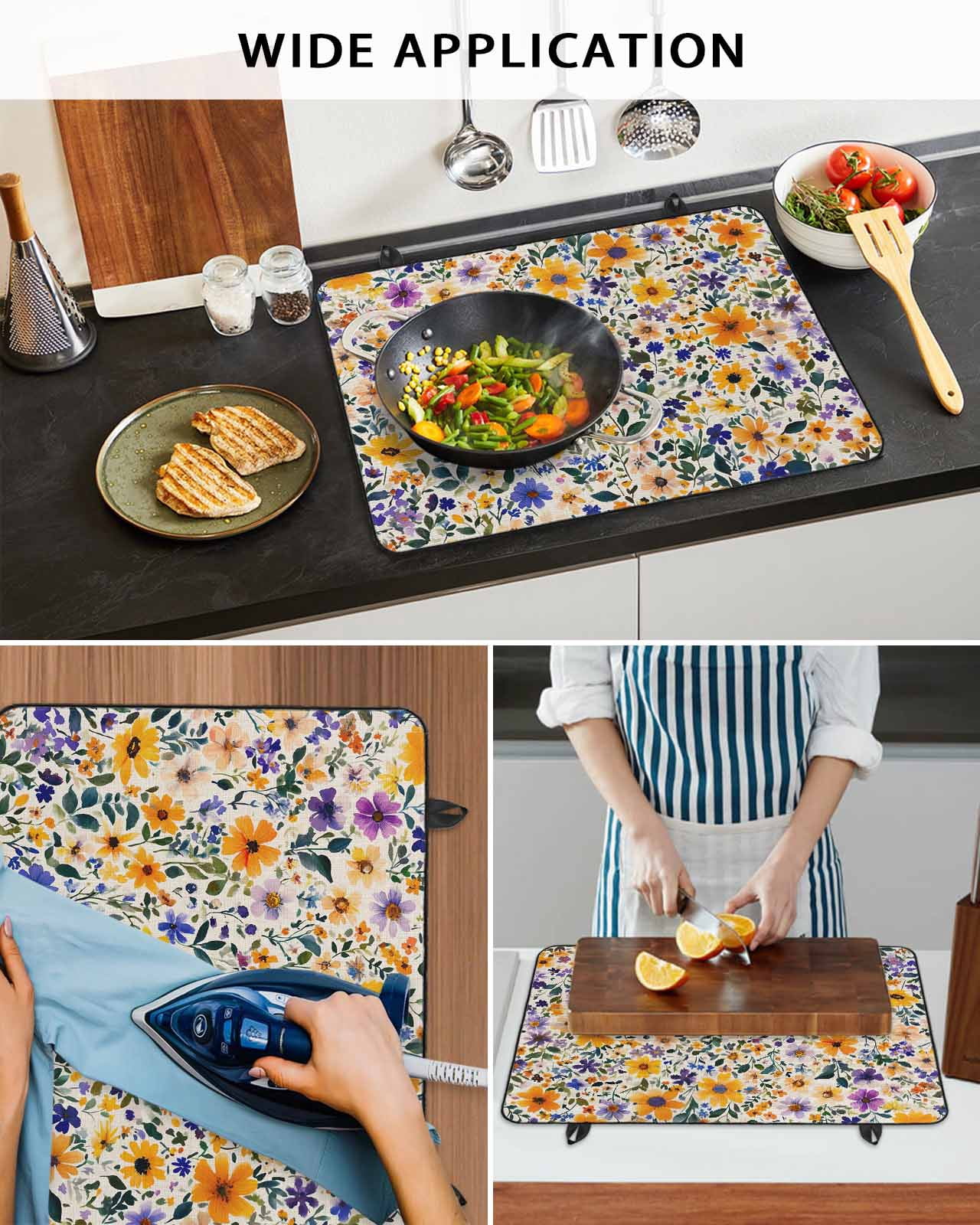 nqOlkjepod Large Induction Cooktop Protector Mat 24"x21", Watercolor Wildflowers Stove Top Covers for Electric Stove, Colorful Spring Botanical Flowers Stove Burner Cover Mats, Glass Top Stove Cover