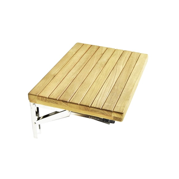 Marine City 18 Inches × 13 Inches Teak Wall Mount Fold Down Bench with Slots for Boat, Shower Room, Steam, Sauna Room