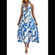 thumbnail image 3 of Vestidos Halter para Mujer 2025, Vestidos Florales Midi, Casuales, Sueltos, con Cuello en V, Vestido Estilo Camiseta, Vestido de Tirantes Tipo A. Azul S, 3 of 10