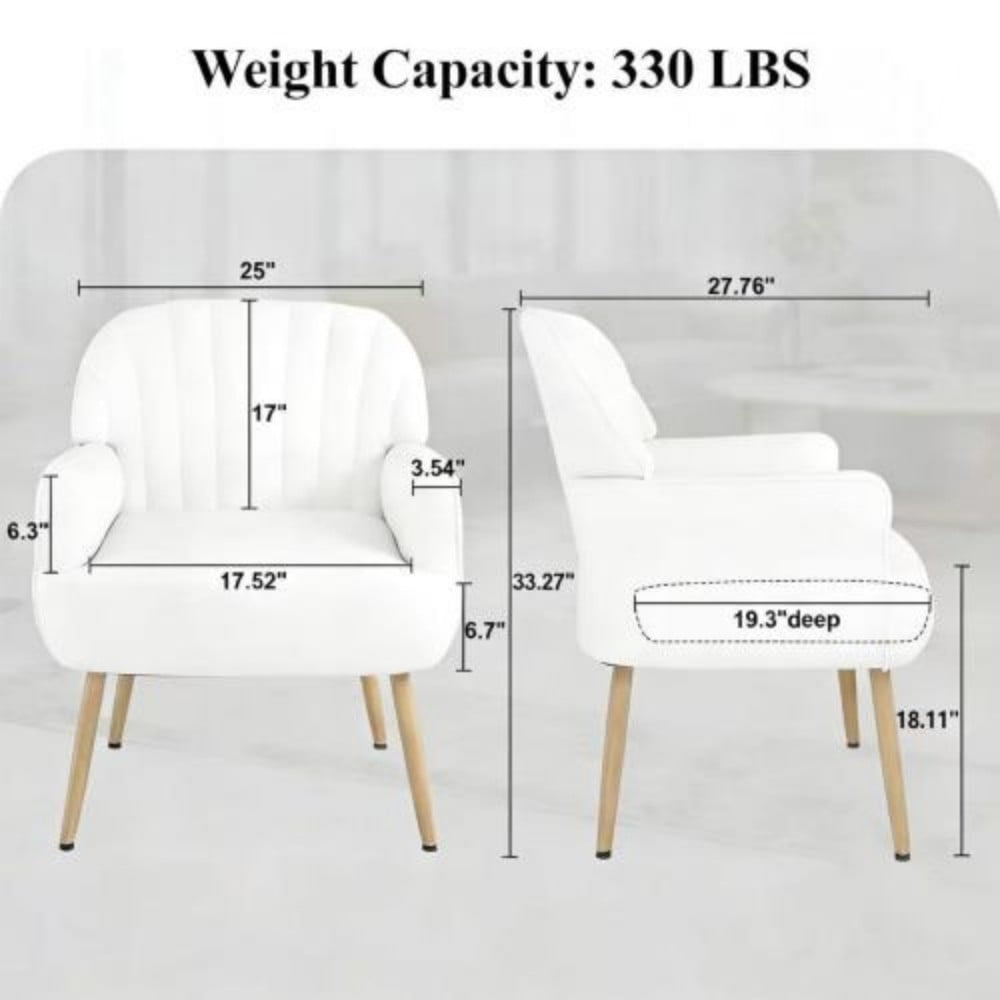 Velvet Accent Chair, Modern Upholstered Barrel Chair with Shell-Shaped Tufted Back, Padded Armrests, Metal Legs for Living Room, Bedroom & Office, Beige