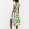 thumbnail image 5 of Vestidos estampados de manga corta con cuello en V casuales de verano para mujer Fridja bnh2823, 5 of 5