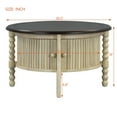 thumbnail image 2 of Harper & Bright Designs Mid Century Round Coffee Table with Storage, Vintage Center Table with Sliding Door, Wood Fluted End Table for living Room, Beige and Espresso, 2 of 20