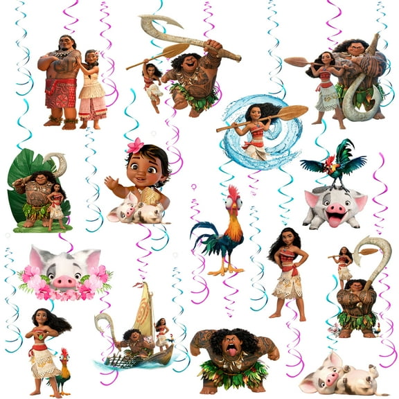 45 Pieces Moana Hanging Swirl Decorations, Moana Theme Foil Hanging Swirl Streams Ceiling Hanging Decorations for Kids Birthday Party Supplies