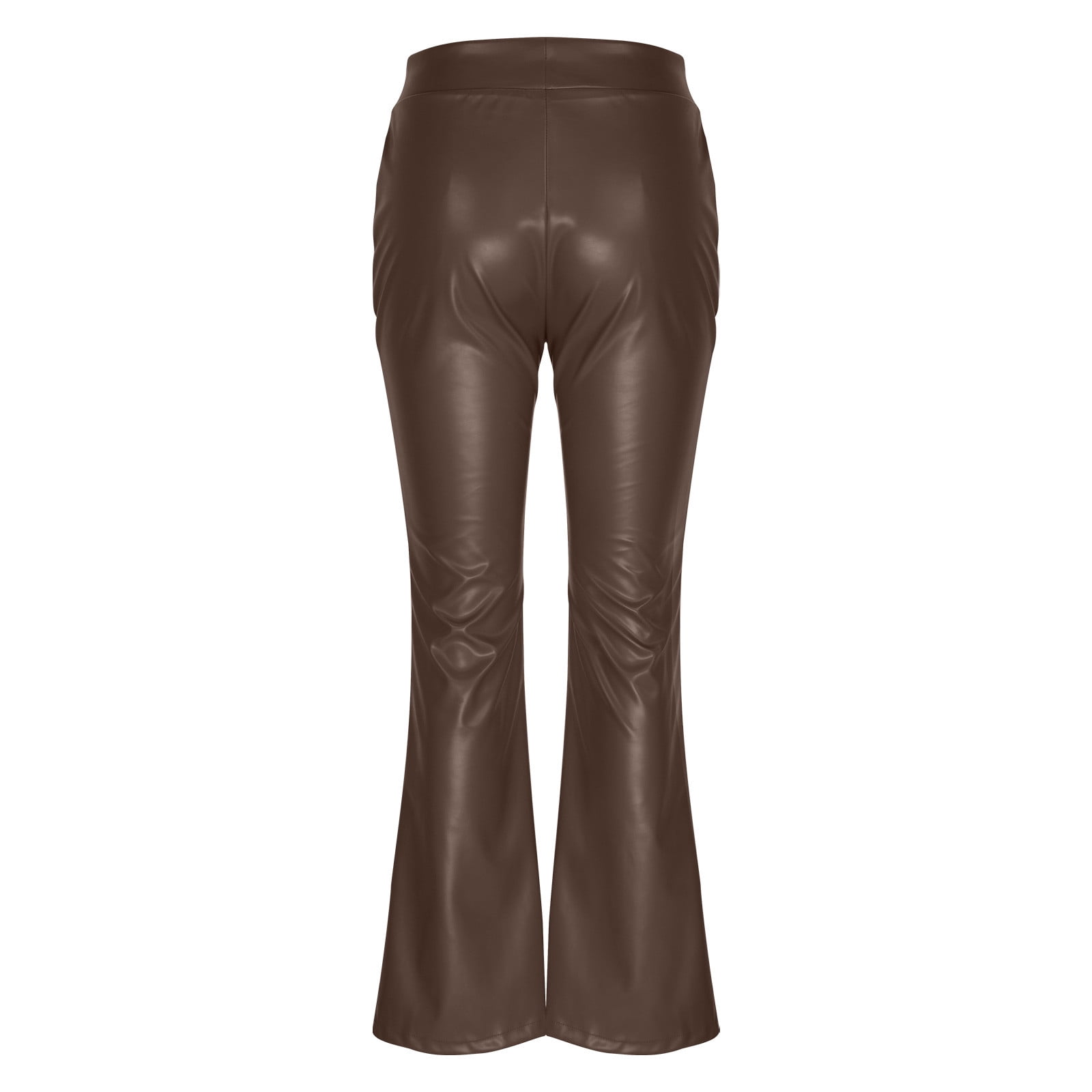Miluxas Women Faux Leather Pants PU High Waist Straight Leg Pants with Pockets Leather Leggings Bell Bottom Flare Pants Brown 4(S)