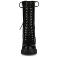 thumbnail image 6 of BLISSFUL STEP Women's Lace Up Platform Block Heel Mid Calf Combat Boots Black 8, 6 of 7