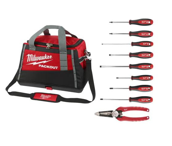Milwaukee 20 in. PACKOUT Tool Bag with 6-in-1 Wire Strippers Pliers and Screwdriver Set (10-Piece)