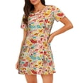 thumbnail image 1 of Balery Colorful Chicken Camisón de manga corta con cuello redondo para mujer, cómodo y elegante., 1 of 6