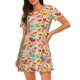 thumbnail image 1 of Balery Colorful Chicken Camisón de manga corta con cuello redondo para mujer, cómodo y elegante., 1 of 6