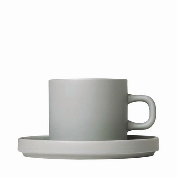 Blomus 63911 7 oz PILAR Coffee Cups with Saucers  Mirage Grey - Set of 2