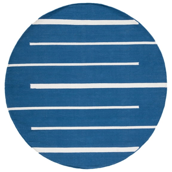 SAFAVIEH Montauk Oswald Geometric Striped Cotton Area Rug, Navy/Ivory, 6' x 6' Round