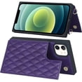 thumbnail image 5 of Crossbody Wallet Case for iPhone 12 Mini with Card Slot Holder,Magnetic Flip Folio Purse,PU Leather with Detachable Lanyard Strap Lattice Pattern Travel Case 5.4 Inch (Purple), 5 of 14