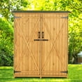 thumbnail image 2 of YYAo Outdoor Storage Shed with Double Doors, Wooden Garden Tool, 63.8" x 55.1" x 19.7", Natural, 2 of 16