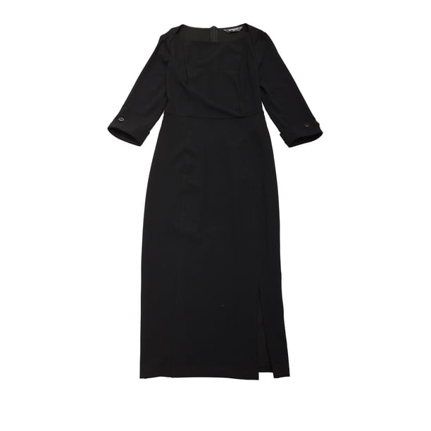 Vestido de tubo dividido elegante Allegra K Con Cuello Barco Y Mangas 3/4 Para Mujer Negro L