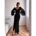 thumbnail image 5 of Women'S Deep V-Neck Slim Fit Bell Sleeve Evening Gown Maxi Dress Formal Party Dress Black XL, 5 of 8