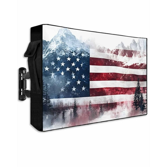 4th of July Outdoor TV Cover 48 to 50 Inch Weatherproof, USA Flag Forest Independence Day 600D Oxford TV Covers with Waterproof Zipper, Outside Flat TV Screen Protector Size 48"W x 30"H x 4.5"D