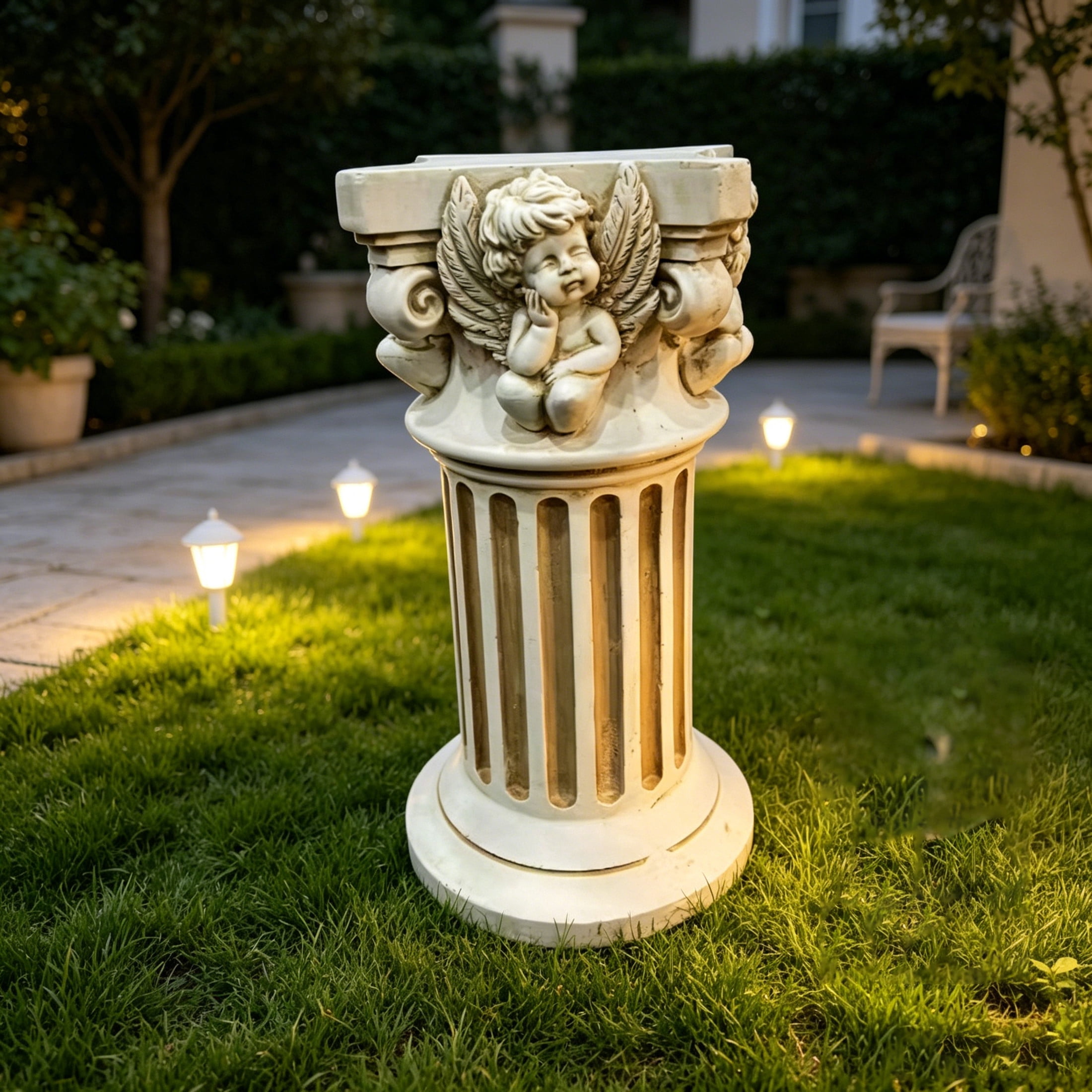 GDF Studio 18" Ancient Vintage Angel Carved Roman Column Pedestal, Garden Display Stand for Statues & Ornaments