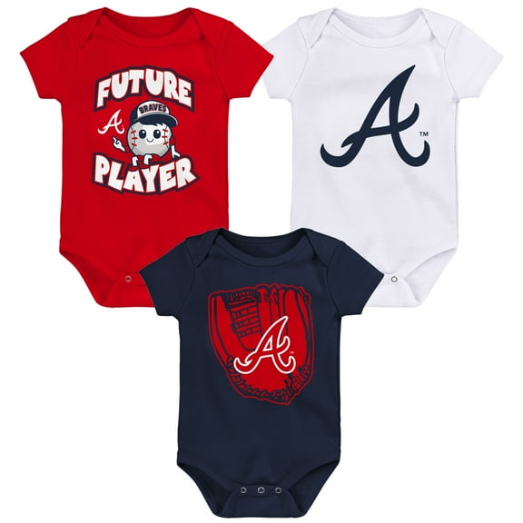 Newborn & Infant Red/Navy/White Atlanta Braves Minor League Player Three-Pack Bodysuit Set