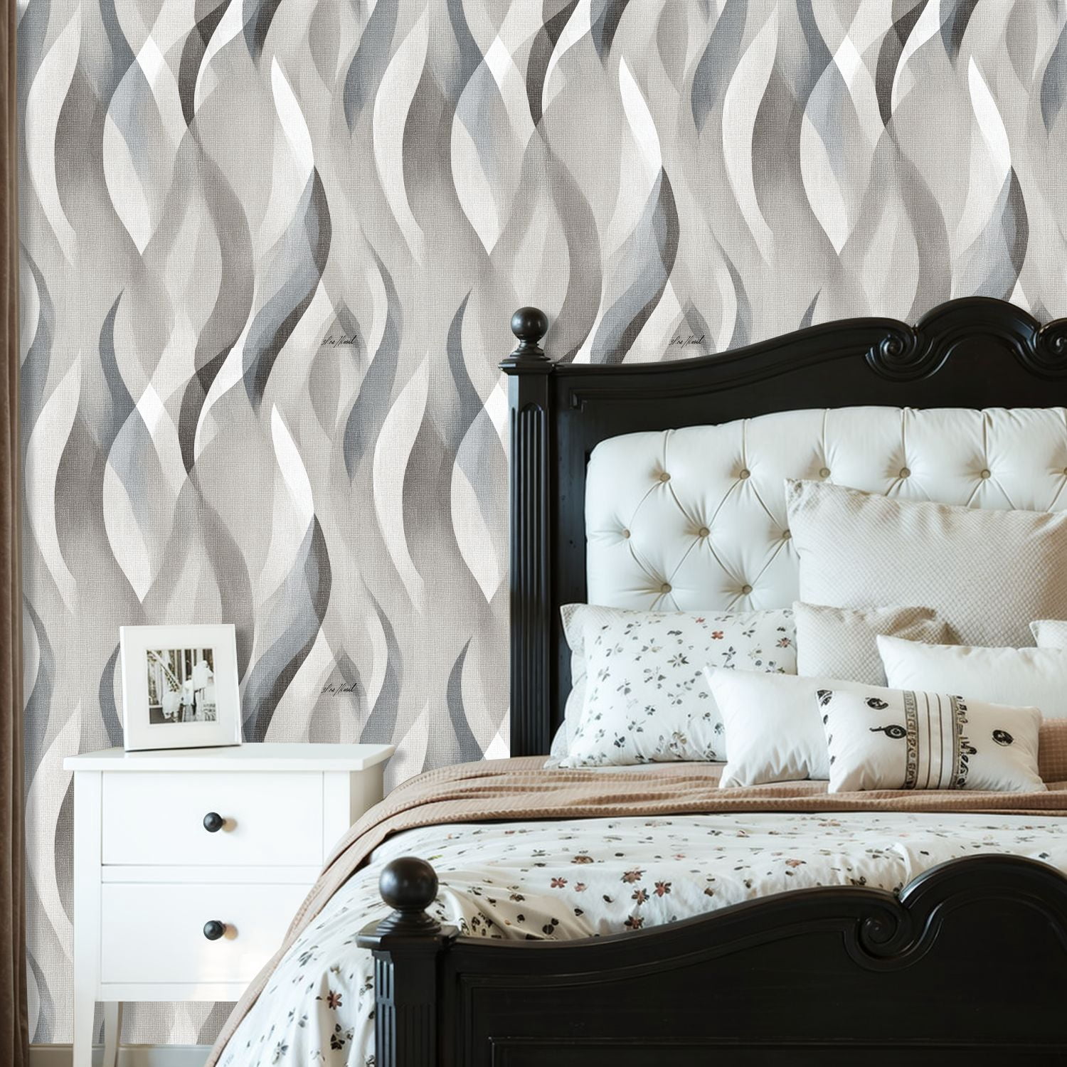 Peel and Stick Wallpaper Symmetrical Flowing Lines Elongated Abstract Monochrome Wall Mural 23.6in x 9.8ft Self Adhesive Removable Wall Paper Renter Friendly Wallpaper for Nursery Bedroom Cabinets