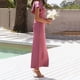 thumbnail image 4 of Vestido largo ajustado de manga corta y color liso para mujer - Vestido de cóctel informal - Material de poliéster - Tallas S/M/L/XL, 4 of 6