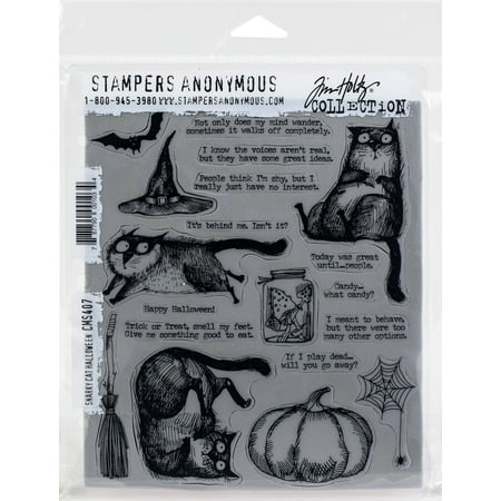 UPC: 0787790001034 | Tim Holtz Cling Stamps 7 X8.5 -Snarky Cat Halloween