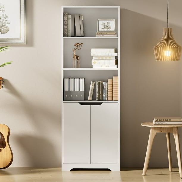 Cozy Castle Bookcase with Doors, 3 Shelf Bookcase with Storage