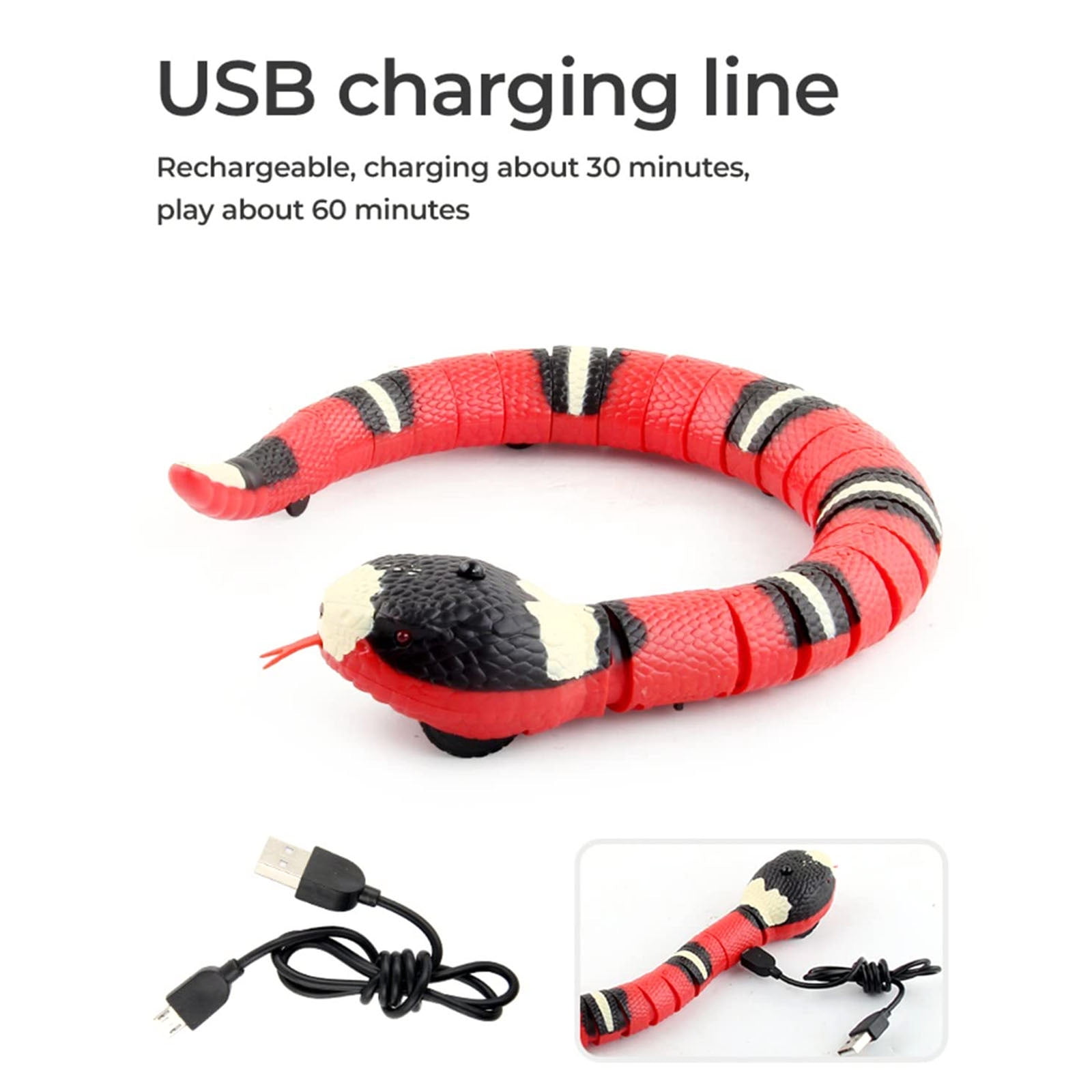  AMCHSURI Electric Snake Toy, Smart Sensing Snake Cat Toy with  USB Rechargeable Snake Toy for Cats Snake Toy That Moves Snake Toy for Cat  40cm : Pet Supplies