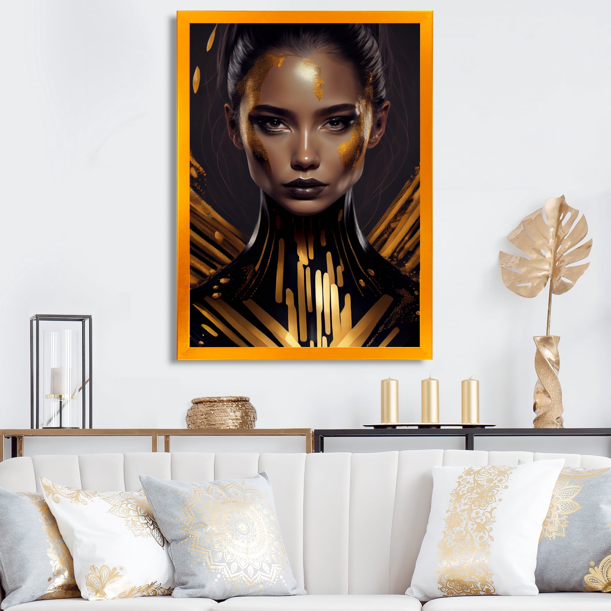 Designart Sensual Liquid Gold Woman I Framed Wall Art