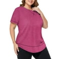 thumbnail image 3 of WellSize Womens Plus size Tops Curved Hem Summer Short Sleeve Shirts Loose Casual Tunic Tee, 3 of 8