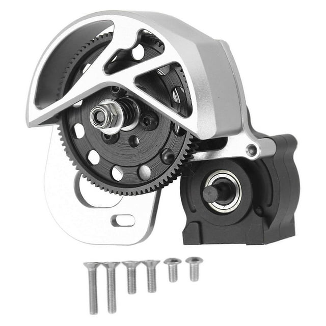1/10 Aluminum Alloy RC Gearbox Assembly Steel 87T Spur Gear Set for Axial SCX10 SCX10 II Silver