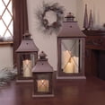 thumbnail image 2 of Set of 3 Cottage-Style Brown Pillar Candle Holder Lanterns 24", 2 of 2