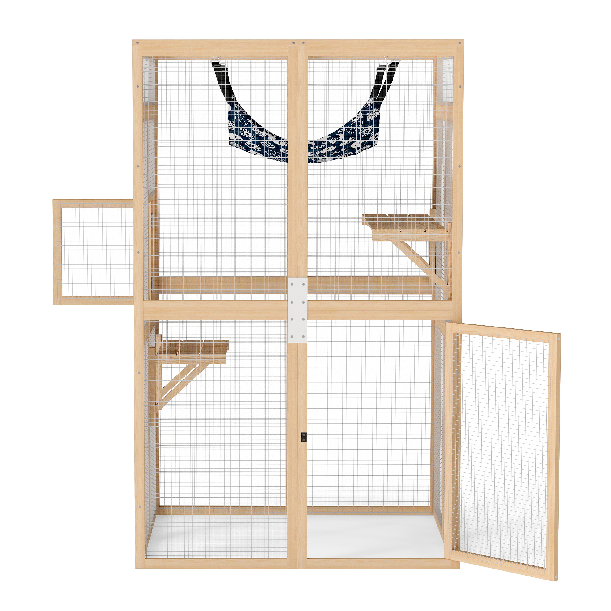Pefilos 64" Outdoor Cat House, Large Cat Condo for Feral Cats Wooden Outside Cat Cage Weatherproof with Platforms, Beige