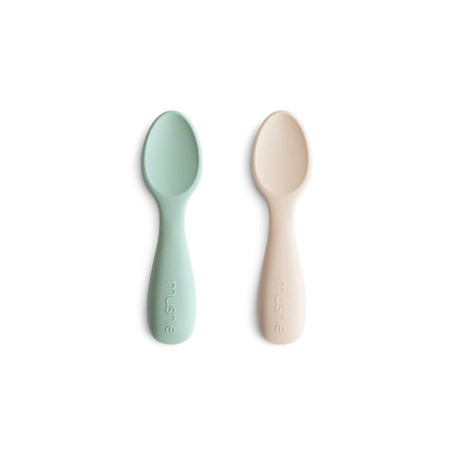 Cucharas de silicona para bebés Mushie 2 unidades azul arena