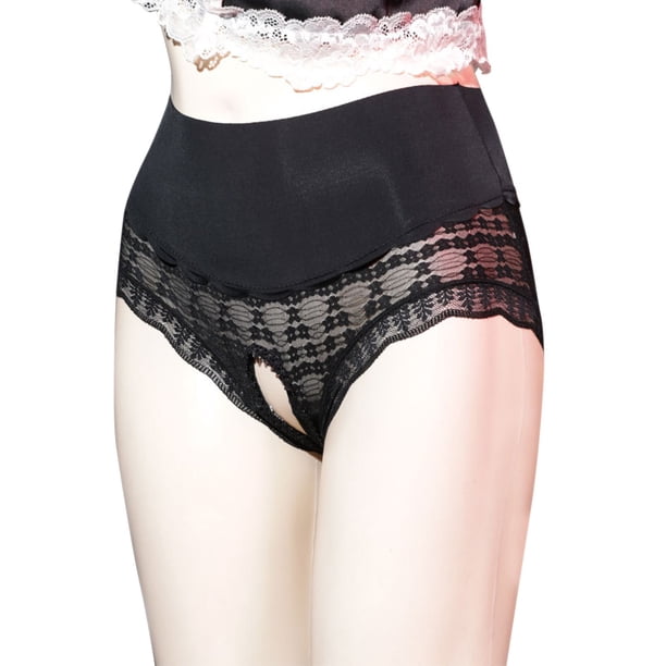Puntoco Ropa interior para mujer, bragas de cintura alta, sexy, con encaje, abiertas, de malla transparente