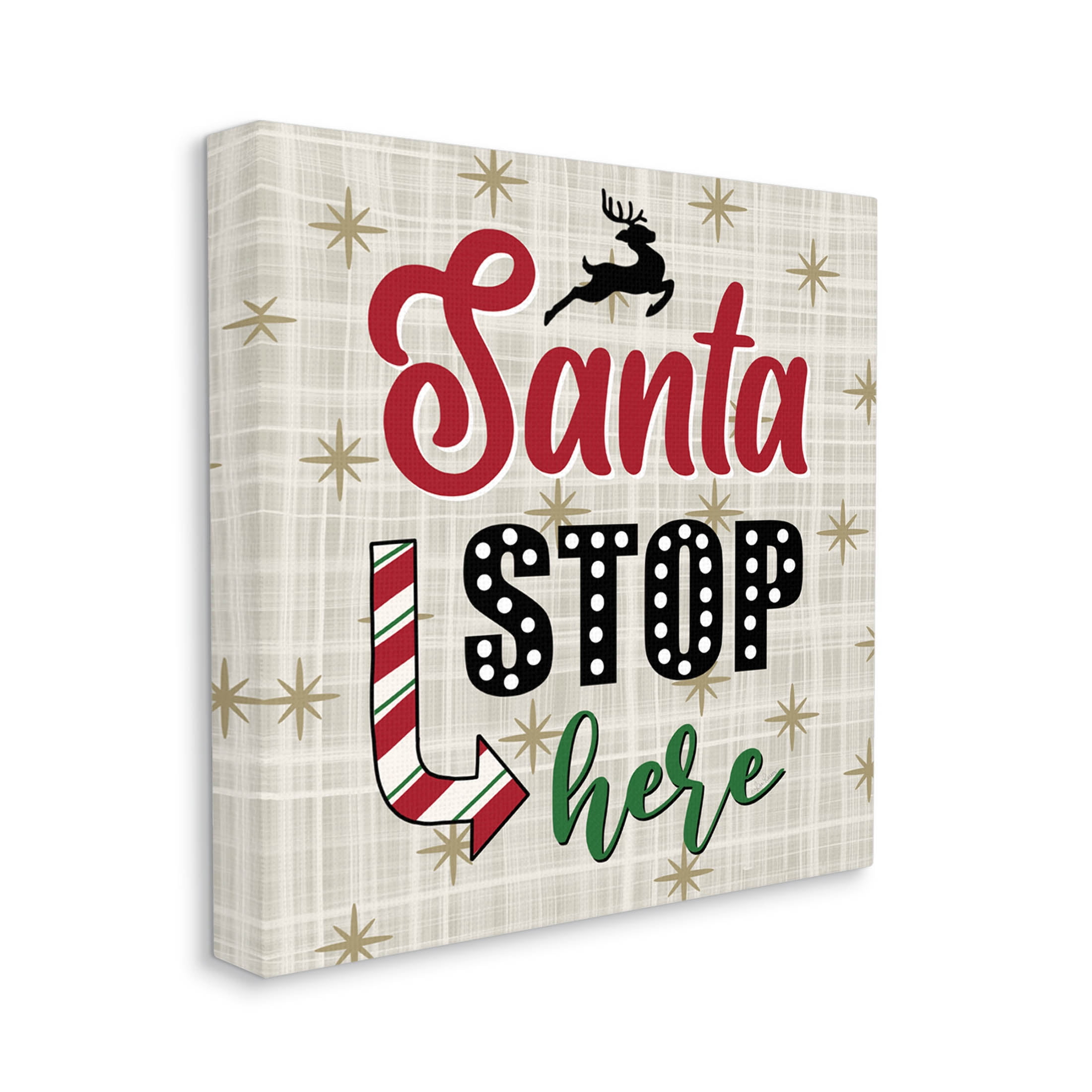 Santa Stop Here Retro Holiday Holiday Graphic Art Gallery Wrapped Canvas Print Wall Art