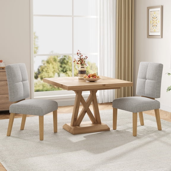 Patbrela Wooden Dining Chairs Set of 2, Linen Fabric & Cloud-Soft Cushion Dining Chairs, Sturdy Wood Legs & Reinforced Structure for Kitchen, Living Room, Restaurant, Easy Assembly, Gray