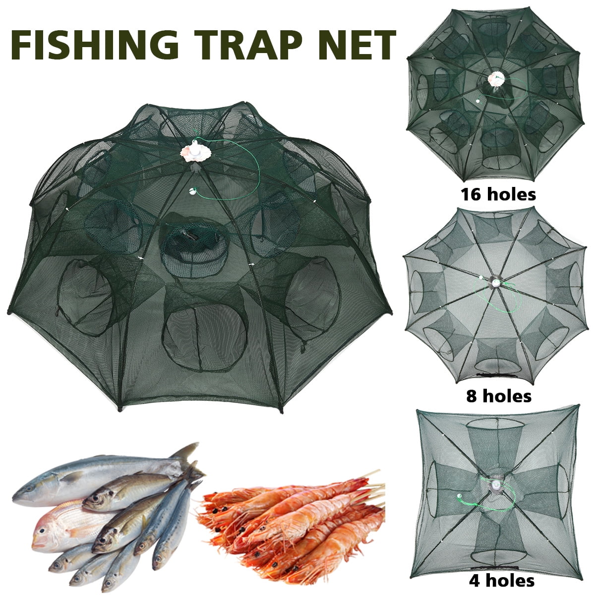 Sporting Goods 16 holes fish trap Foldable Fishing Bait Crab Net catch