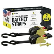 DC Cargo Auto Retract Ratchet Strap w/ Hook 1"x9' Bolt-on Tie Down Strap, 2-pack