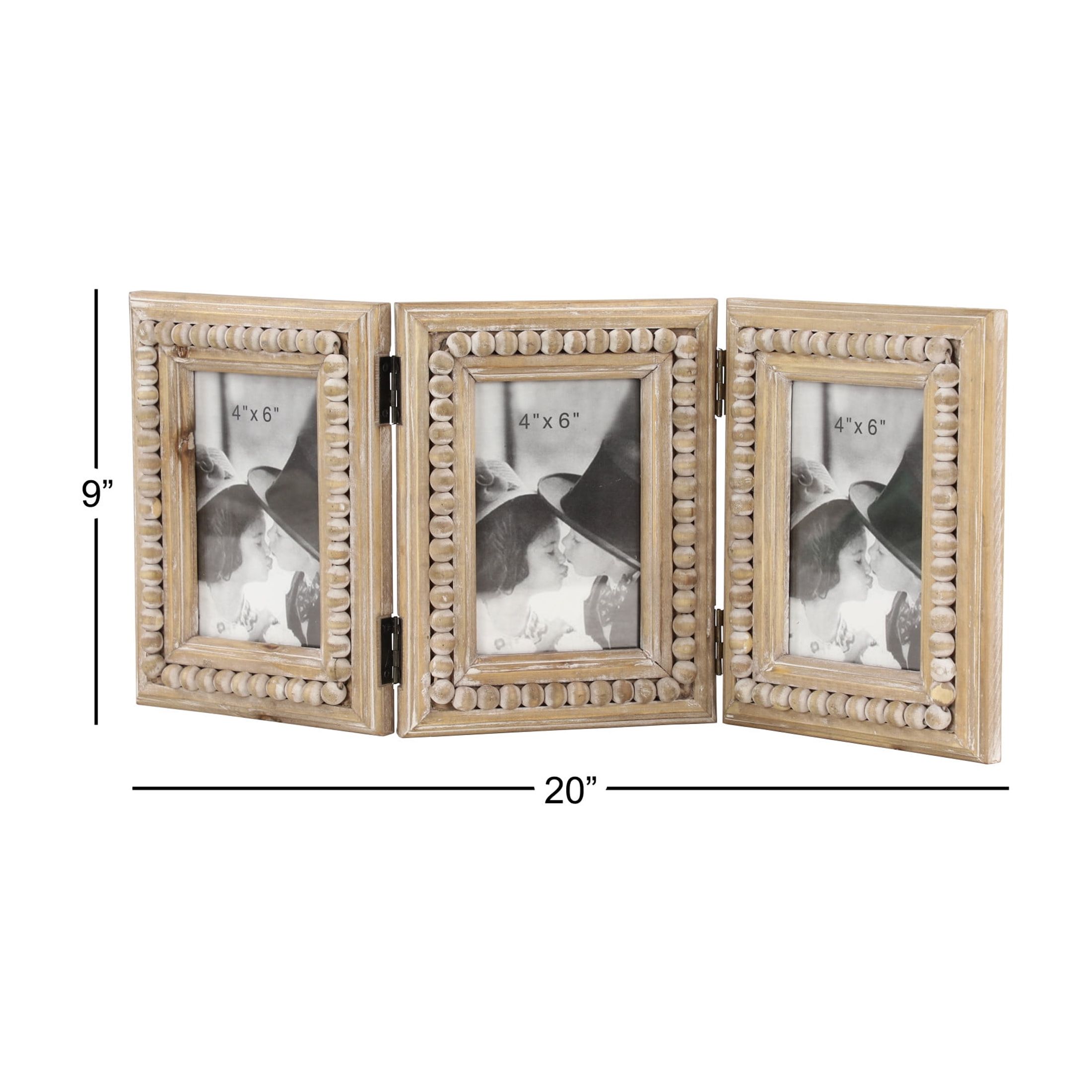 DecMode 3-Opening 4" x 6" Beaded Brown Photo Frame